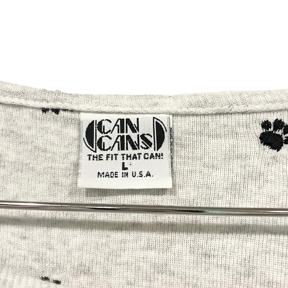 Vintage Can Cans Heather Gray Size Large Paw Print Embroidered Tee Knit Material - Picture 4 of 5